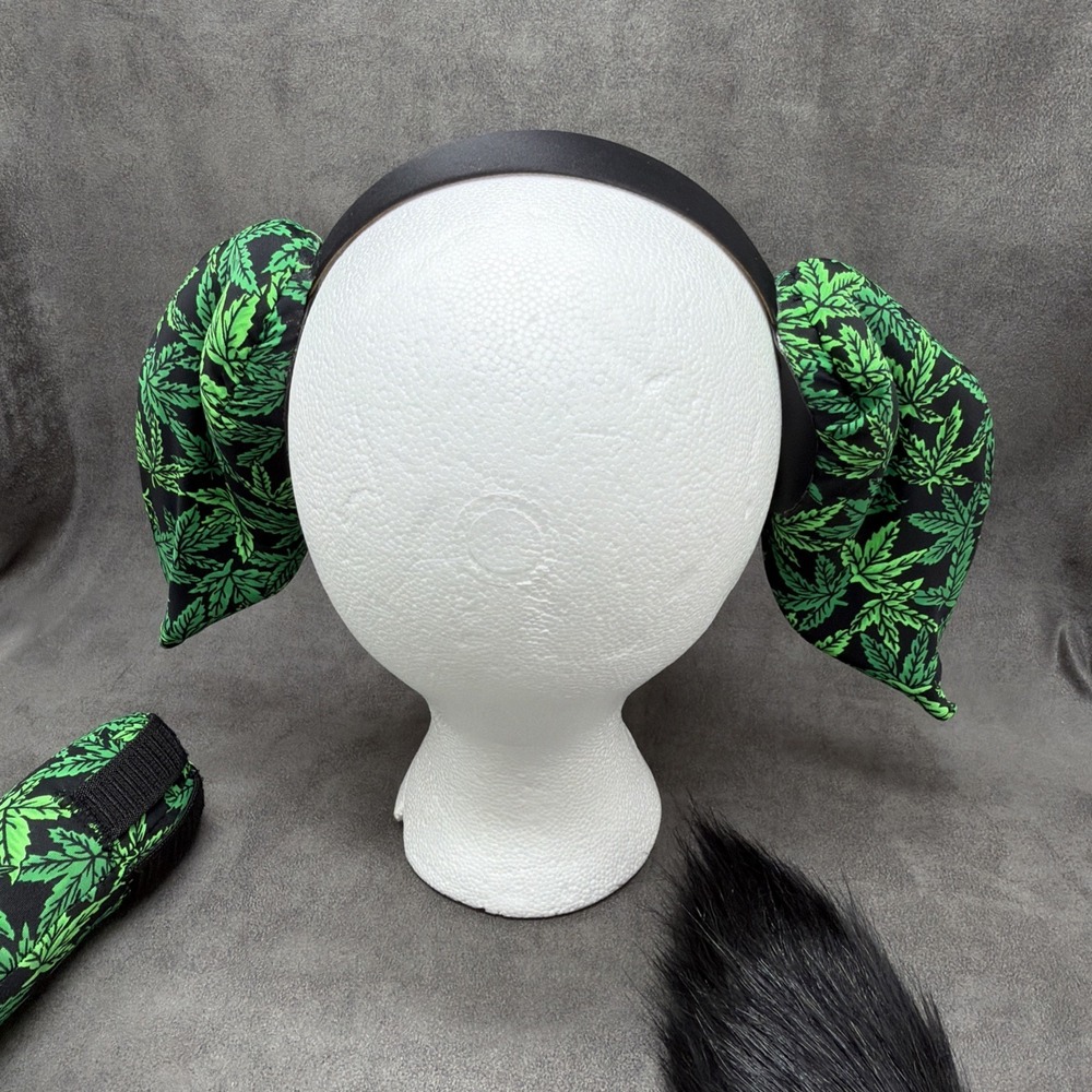 Cosplay Handmade Ears & Tail Green Marijuana Print - Picture 4 of 6